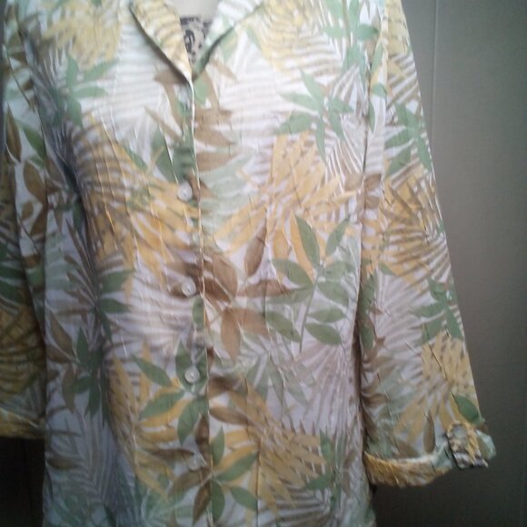 Cathy Daniels Blouse M Button Up Sheer Textured 3/4 Sleeve Floral Brown Green - Picture 11 of 16